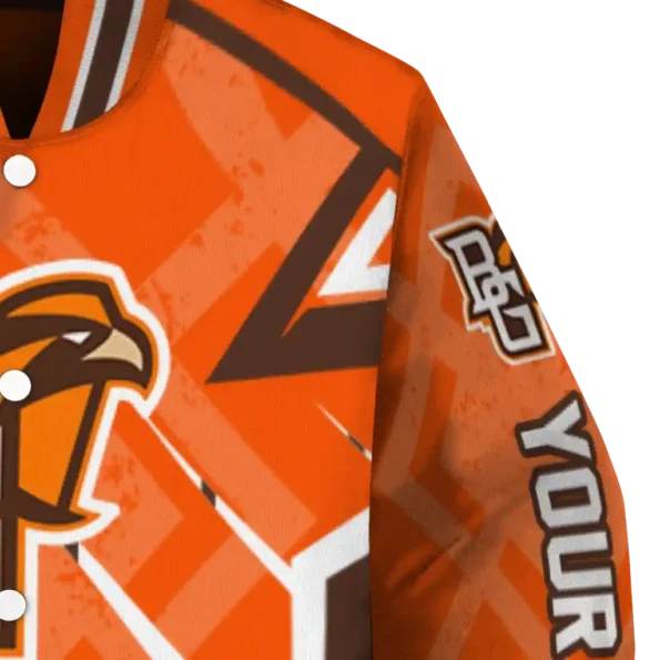 personalized bowling green falcons chevron angles orange varsity jacket premium grade.webp