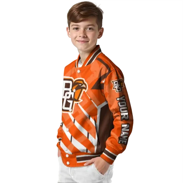 personalized bowling green falcons chevron angles orange varsity jacket trendy.webp