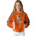 personalized bowling green falcons hexagon grid orange varsity jacket best selling.webp