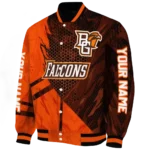 personalized bowling green falcons hexagon mesh orange black varsity jacket best selling.webp