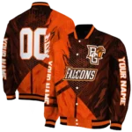 personalized bowling green falcons hexagon mesh orange black varsity jacket best selling.webp