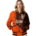 personalized bowling green falcons hexagon mesh orange black varsity jacket best selling.webp
