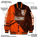 personalized bowling green falcons hexagon mesh orange black varsity jacket best selling.webp