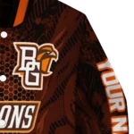 personalized bowling green falcons hexagon mesh orange black varsity jacket best selling.webp