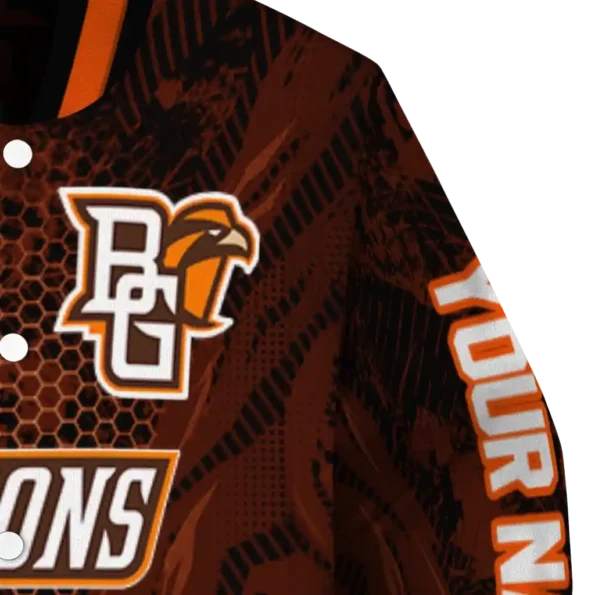 personalized bowling green falcons hexagon mesh orange black varsity jacket premium grade.webp