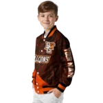 personalized bowling green falcons hexagon mesh orange black varsity jacket best selling.webp