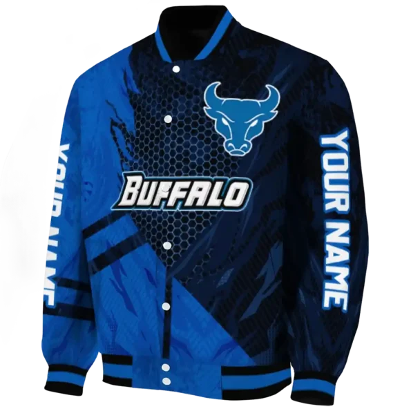 personalized buffalo bulls hexagon mesh royal blue black varsity jacket best selling.webp