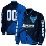 personalized buffalo bulls hexagon mesh royal blue black varsity jacket best selling.webp