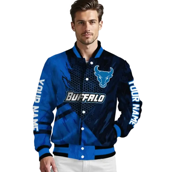 personalized buffalo bulls hexagon mesh royal blue black varsity jacket high quality.webp