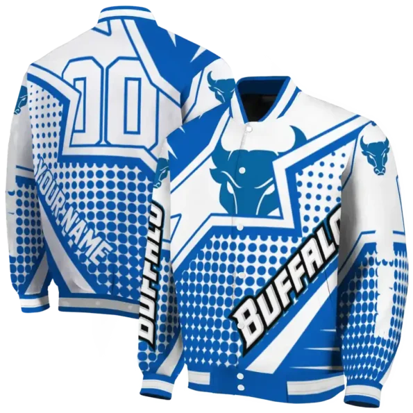 personalized buffalo bulls star burst royal blue varsity jacket fashion forward.webp