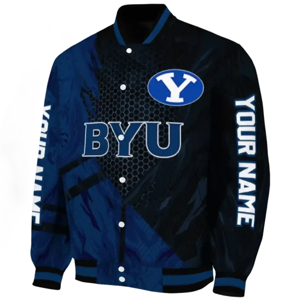 personalized byu cougars hexagon mesh blue black varsity jacket best selling.webp