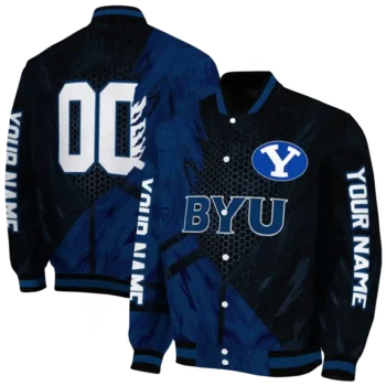 personalized byu cougars hexagon mesh blue black varsity jacket fashion forward.webp