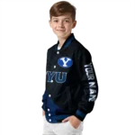 personalized byu cougars hexagon mesh blue black varsity jacket best selling.webp