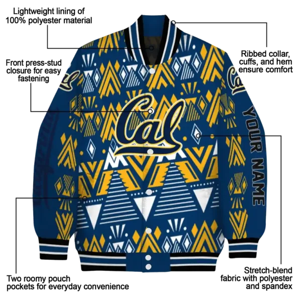 personalized california golden bears pyramid shapes blue varsity jacket new arrival.webp