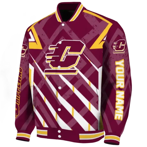 personalized central michigan chippewas chevron angles maroon varsity jacket best selling.webp