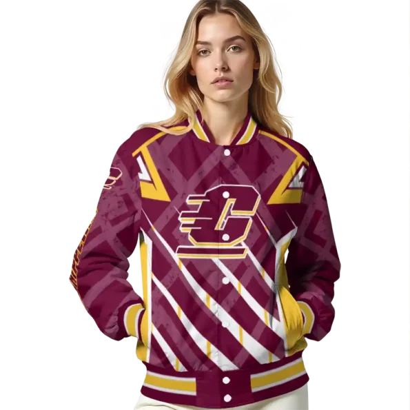 personalized central michigan chippewas chevron angles maroon varsity jacket latest model.webp