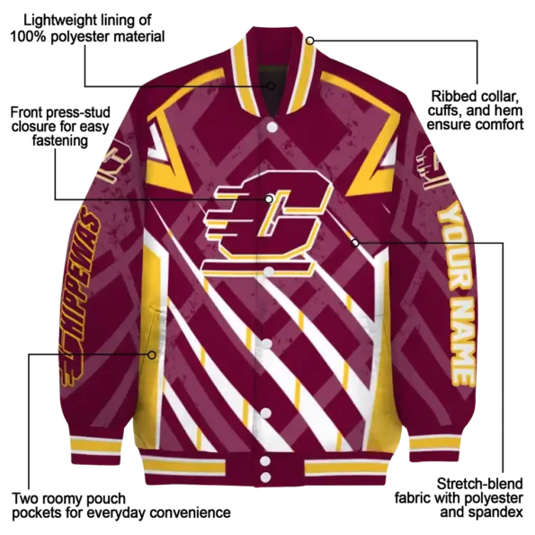 personalized central michigan chippewas chevron angles maroon varsity jacket new arrival.webp