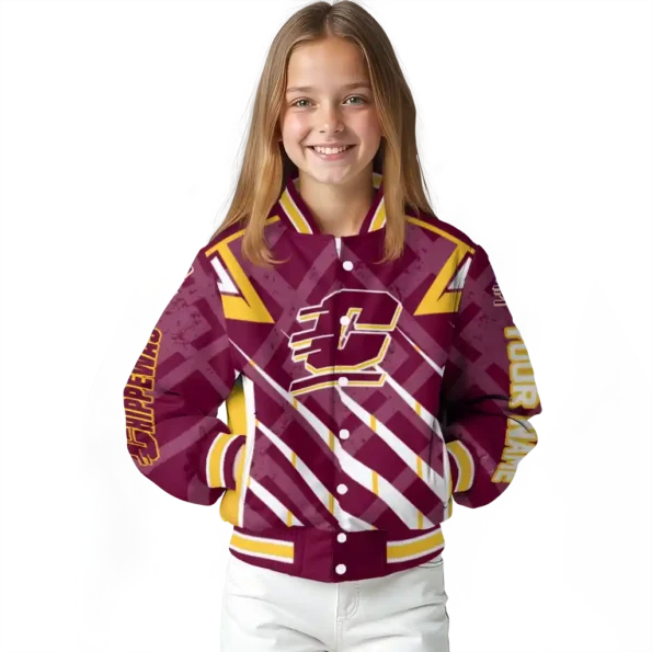 personalized central michigan chippewas chevron angles maroon varsity jacket top rated.webp