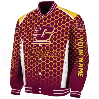 personalized central michigan chippewas hexagon grid maroon varsity jacket best selling.webp