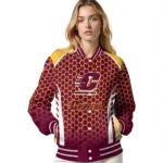 personalized central michigan chippewas hexagon grid maroon varsity jacket best selling.webp