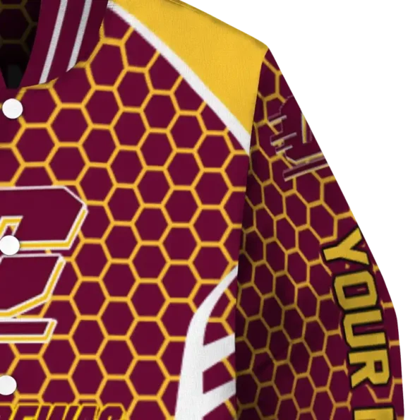 personalized central michigan chippewas hexagon grid maroon varsity jacket premium grade.webp