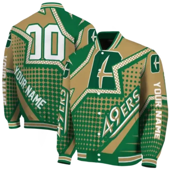 personalized charlotte 49ers star burst green varsity jacket fashion forward.webp