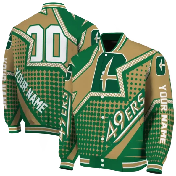 personalized charlotte 49ers star burst green varsity jacket fashion forward.webp