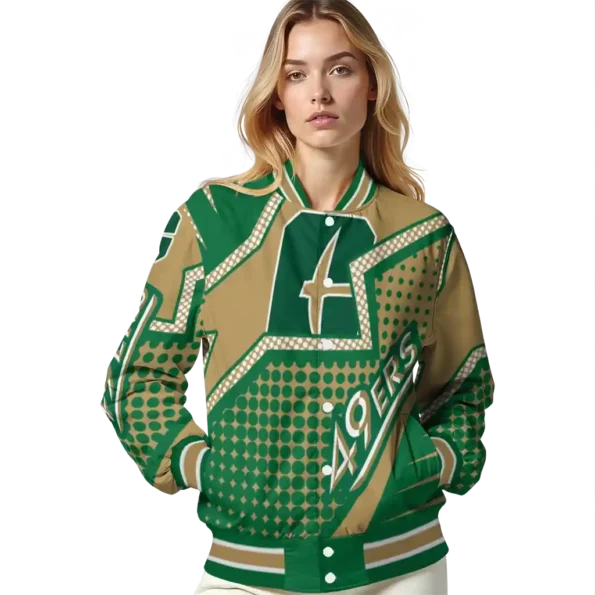 personalized charlotte 49ers star burst green varsity jacket latest model.webp