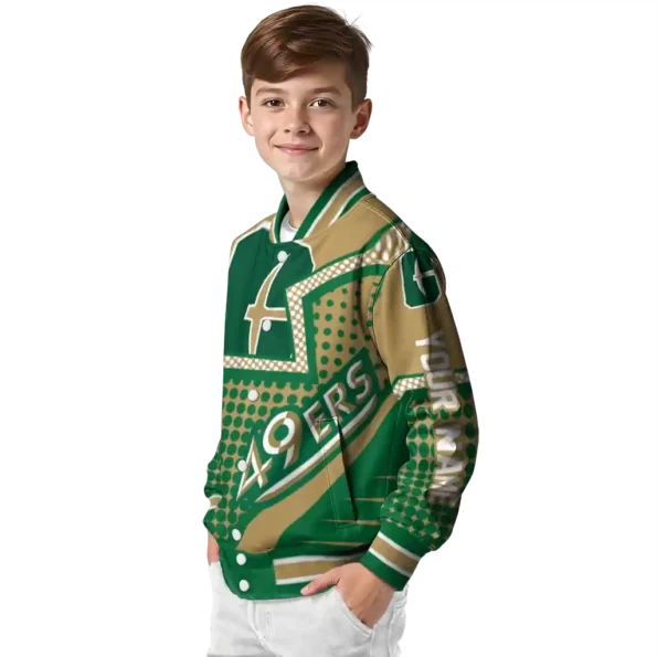 personalized charlotte 49ers star burst green varsity jacket trendy.webp
