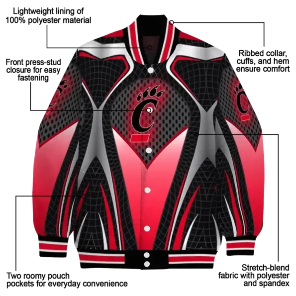 personalized cincinnati bearcats mesh chest black varsity jacket new arrival.webp
