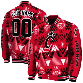 personalized cincinnati bearcats pyramid shapes red varsity jacket fashion forward.webp