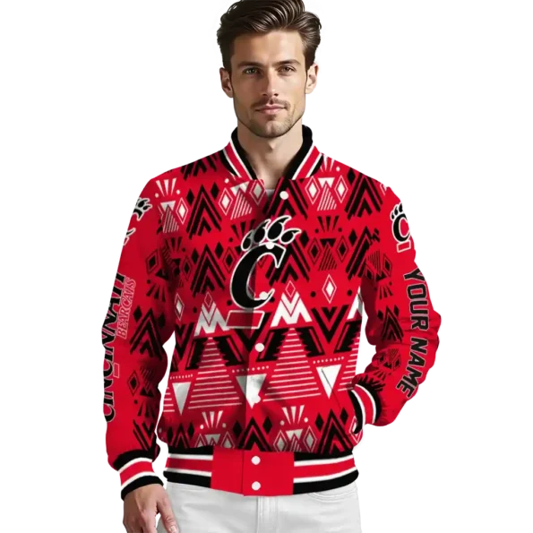 personalized cincinnati bearcats pyramid shapes red varsity jacket high quality.webp
