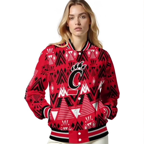 personalized cincinnati bearcats pyramid shapes red varsity jacket latest model.webp