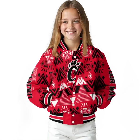 personalized cincinnati bearcats pyramid shapes red varsity jacket top rated.webp