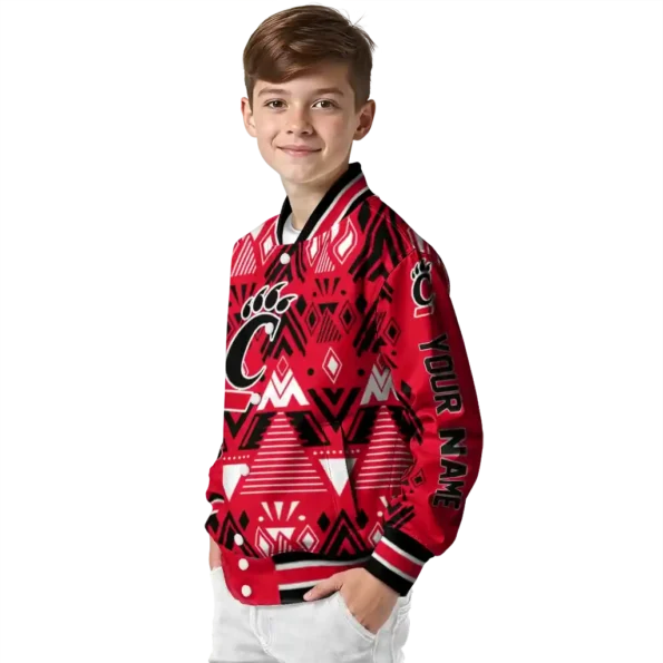 personalized cincinnati bearcats pyramid shapes red varsity jacket trendy.webp