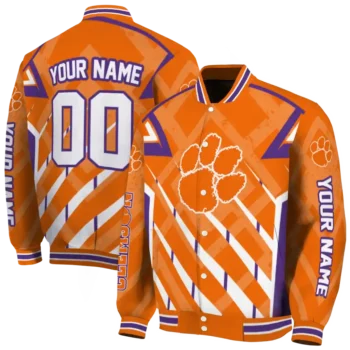 personalized clemson tigers chevron angles orange varsity jacket fashion forward.webp