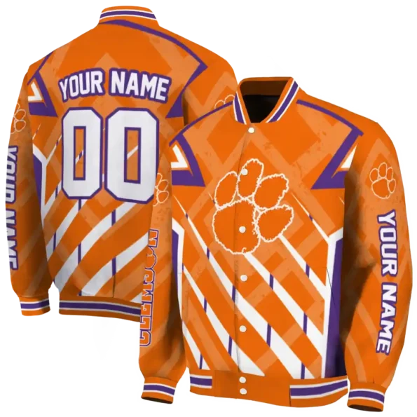 personalized clemson tigers chevron angles orange varsity jacket fashion forward.webp