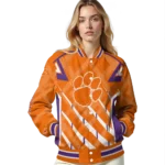 personalized clemson tigers chevron angles orange varsity jacket best selling.webp