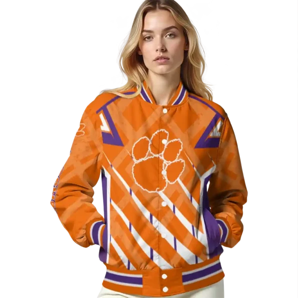 personalized clemson tigers chevron angles orange varsity jacket latest model.webp