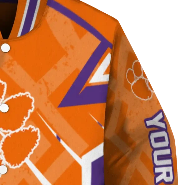 personalized clemson tigers chevron angles orange varsity jacket premium grade.webp