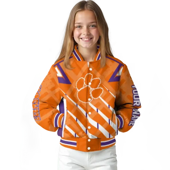 personalized clemson tigers chevron angles orange varsity jacket top rated.webp