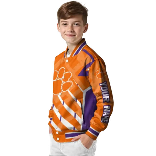 personalized clemson tigers chevron angles orange varsity jacket trendy.webp