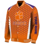 personalized clemson tigers hexagon grid orange varsity jacket best selling.webp