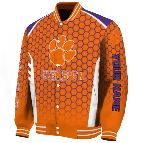 personalized clemson tigers hexagon grid orange varsity jacket best selling.webp