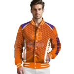 personalized clemson tigers hexagon grid orange varsity jacket best selling.webp