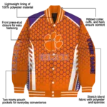 personalized clemson tigers hexagon grid orange varsity jacket best selling.webp