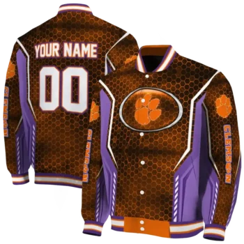 personalized clemson tigers power plate orange varsity jacket fashion forward.webp