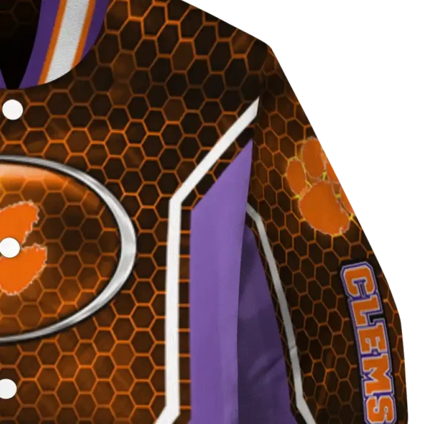 personalized clemson tigers power plate orange varsity jacket premium grade.webp