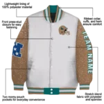 personalized coastal carolina chanticleers speckled arms green gray varsity jacket best selling.webp