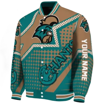 personalized coastal carolina chanticleers star burst green varsity jacket best selling.webp